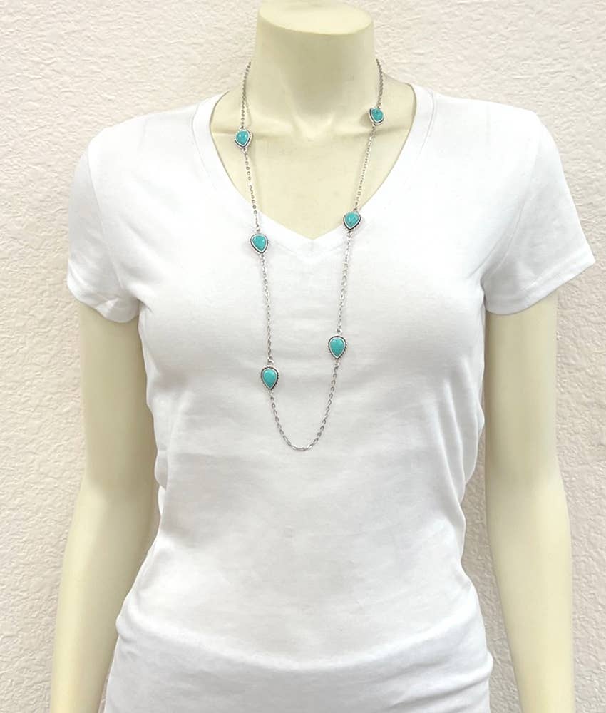 Long Turquoise Drop Necklace | Western Cowgirl Jewelry
