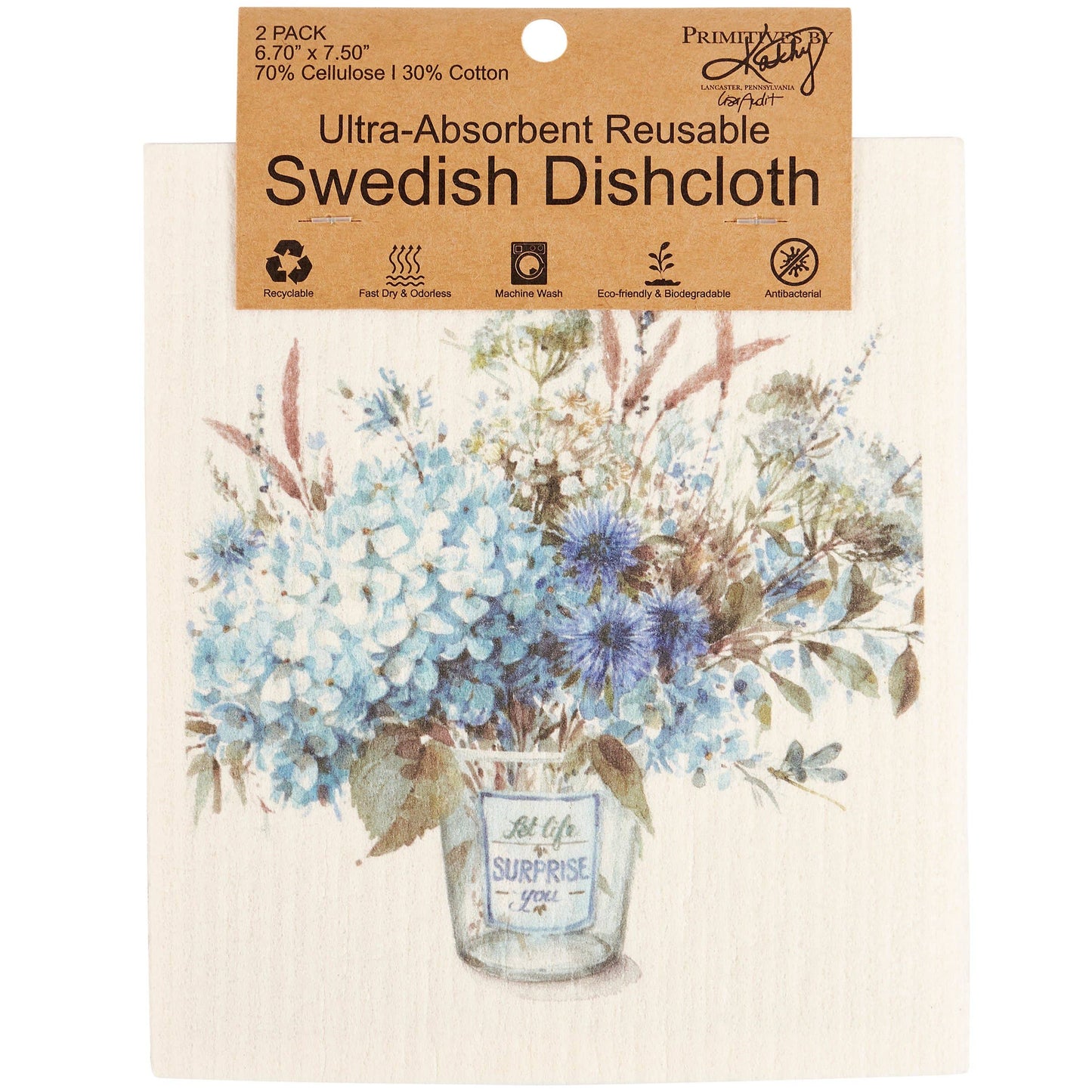 Blue Floral Swedish Dishcloth Set – Eco-Friendly Reusable Cleaning Cloths