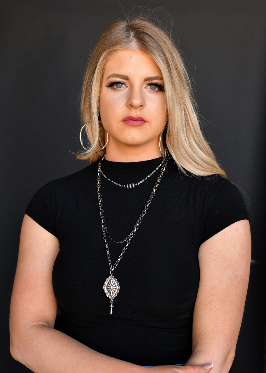 28" 2-Tone Chain Layered Necklace with Concho Pendant