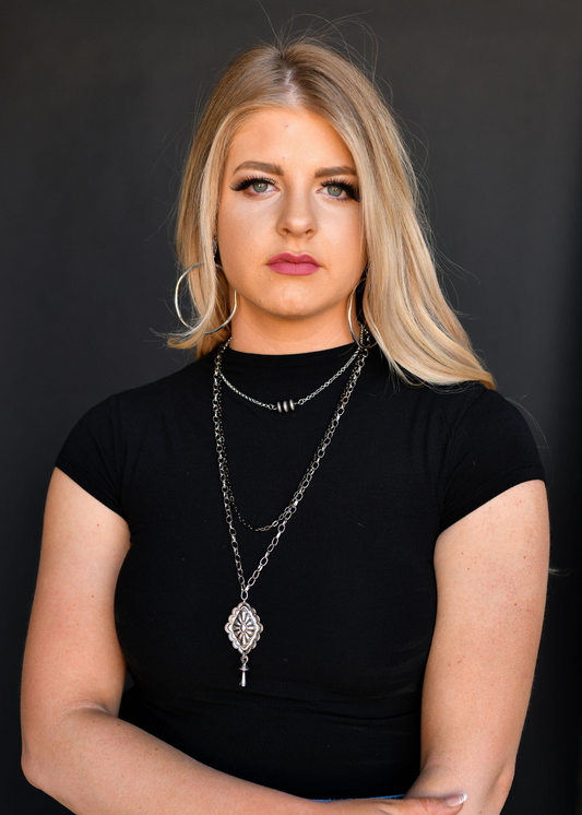 28" 2-Tone Chain Layered Necklace with Concho Pendant