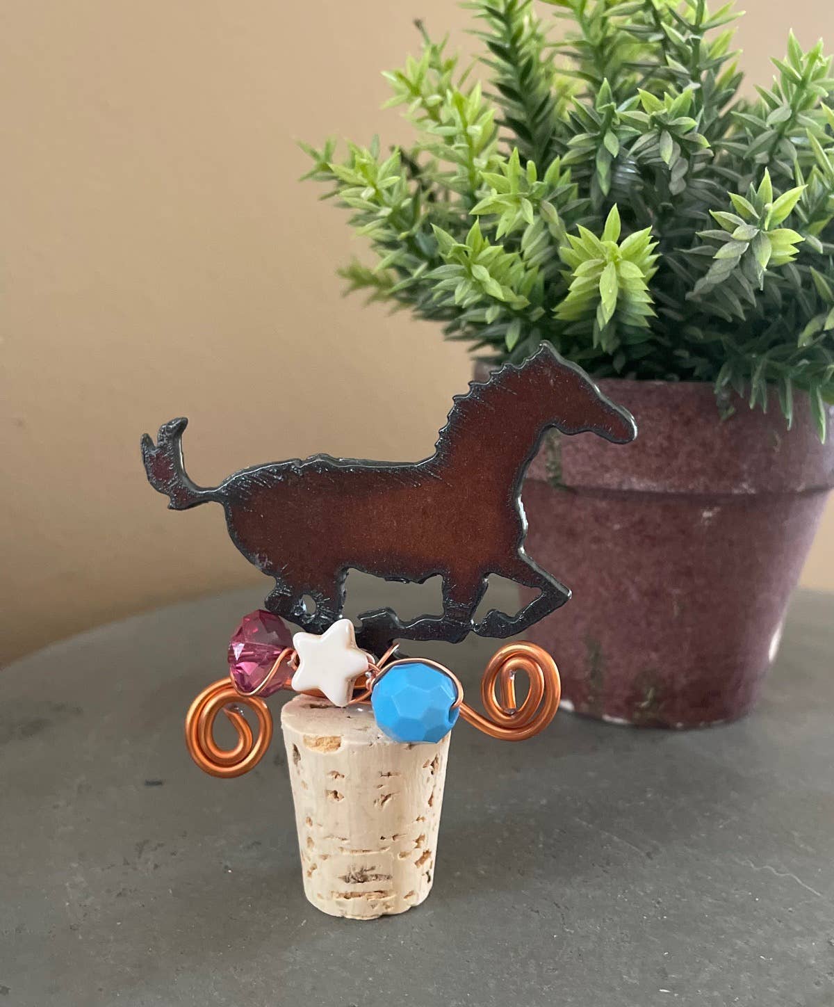 Rustic Decorative Wine Bottle Stopper – Beaded Metal Cork Stopper – Western Gift Idea