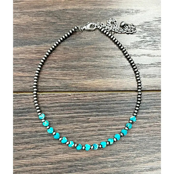 Handmade Navajo Bead Heart Gemstone Necklace