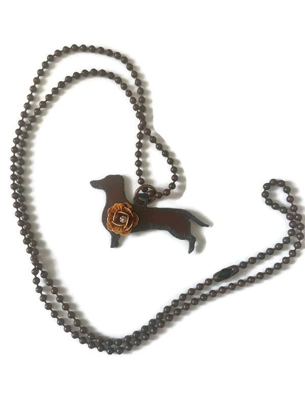 Rustic Dachshund (Doxie) Necklace with Swarovski Crystal – Western Copper Chain Necklace – Dog Lover Gift