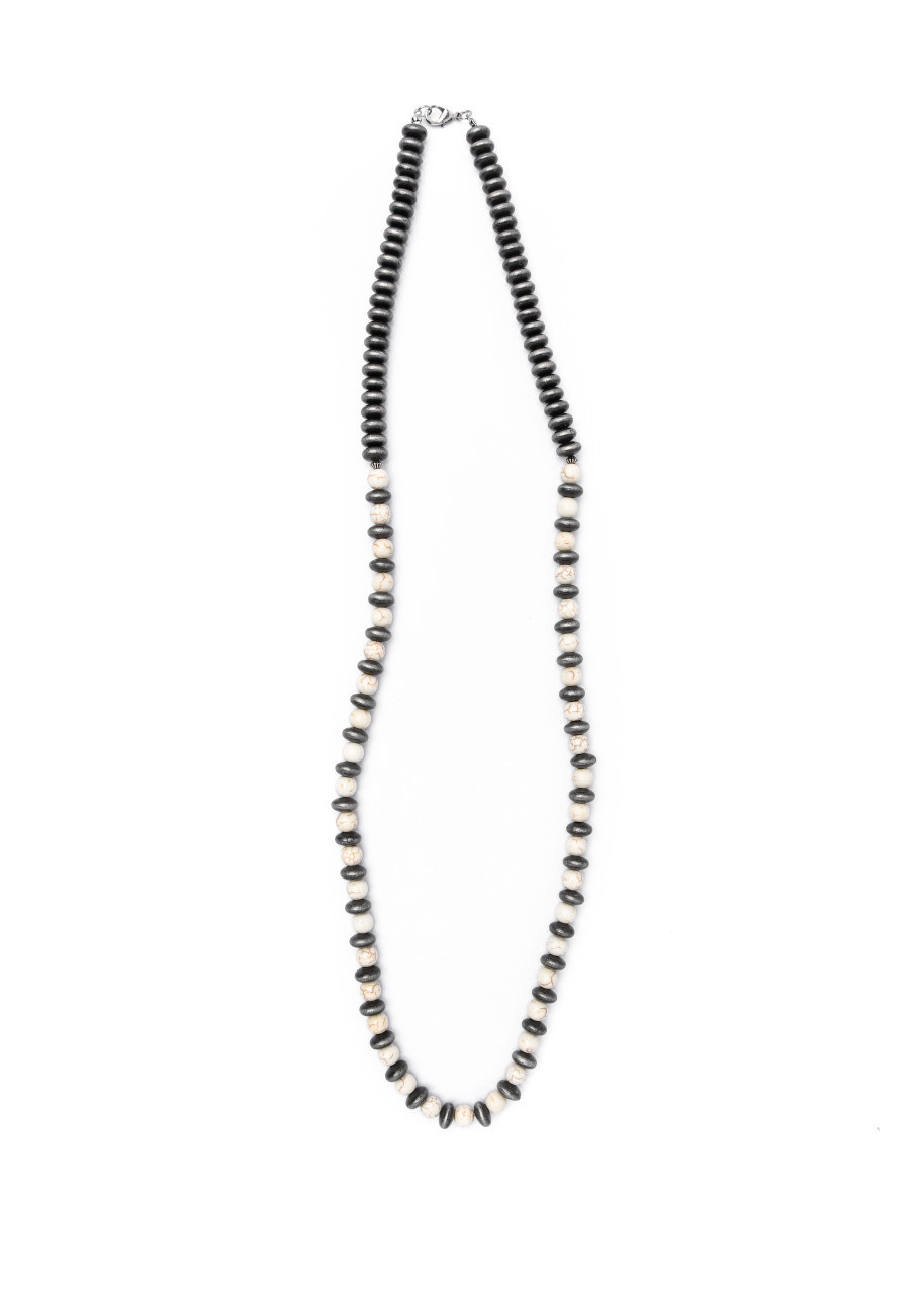 30" Faux Navajo Pearl Disc and Ivory Beaded Necklace