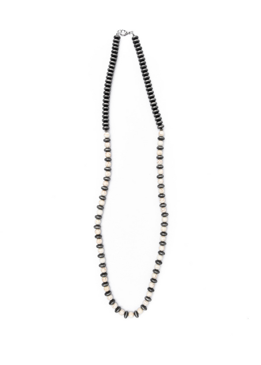 30" Faux Navajo Pearl Disc and Ivory Beaded Necklace