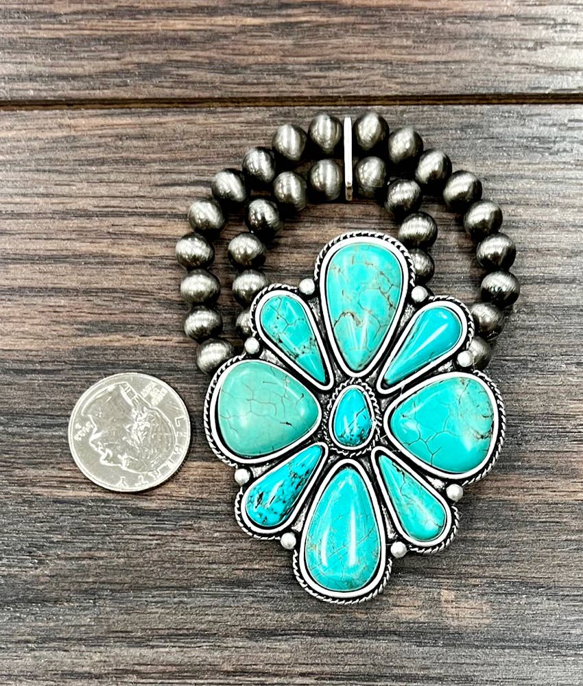 Oversized Turquoise Western Stretch Bracelet | Cowgirl Statement Jewelry