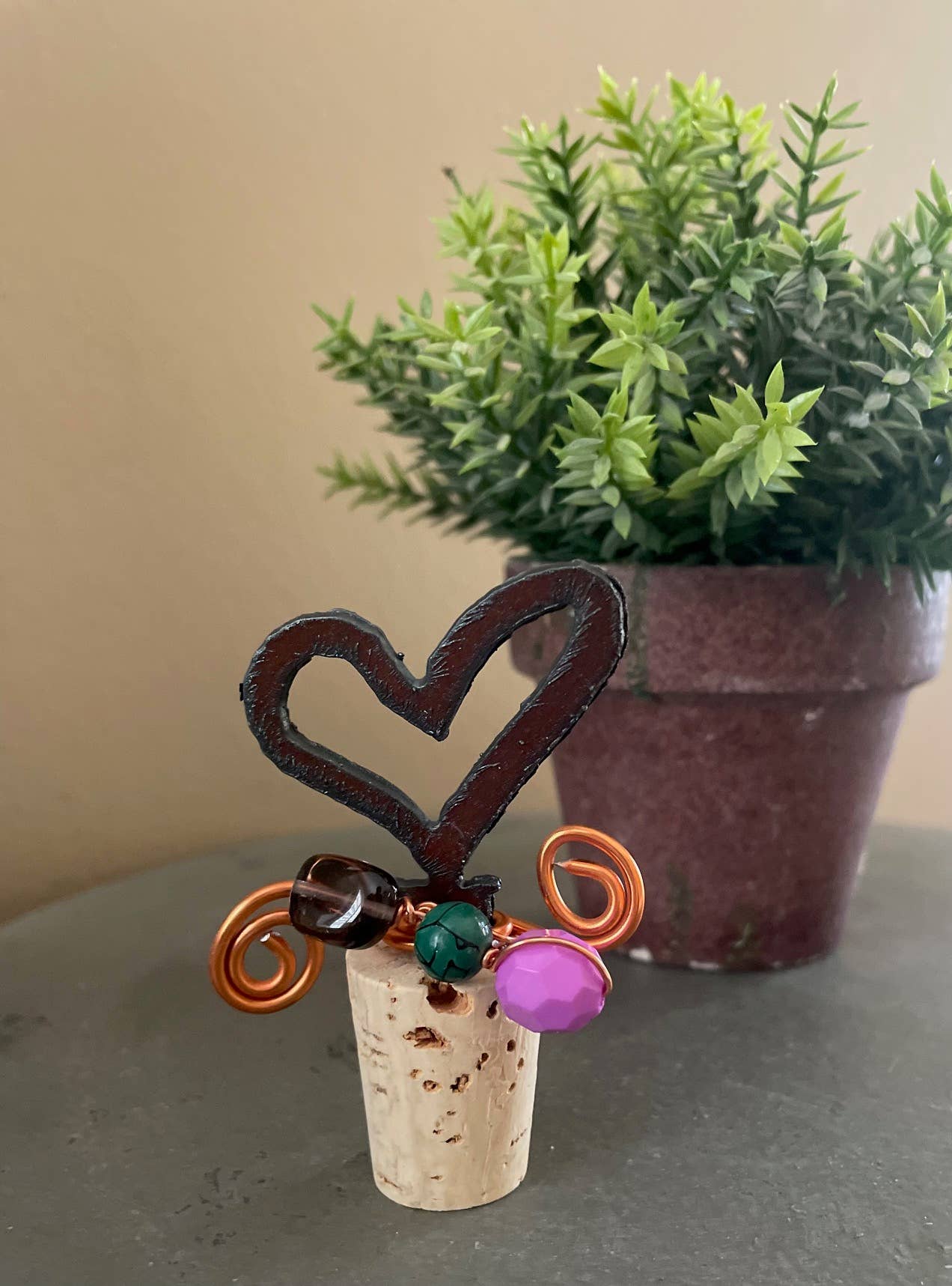 Rustic Open Heart Wine Bottle Stopper – Beaded Decorative Cork Stopper – Western Farmhouse Gift