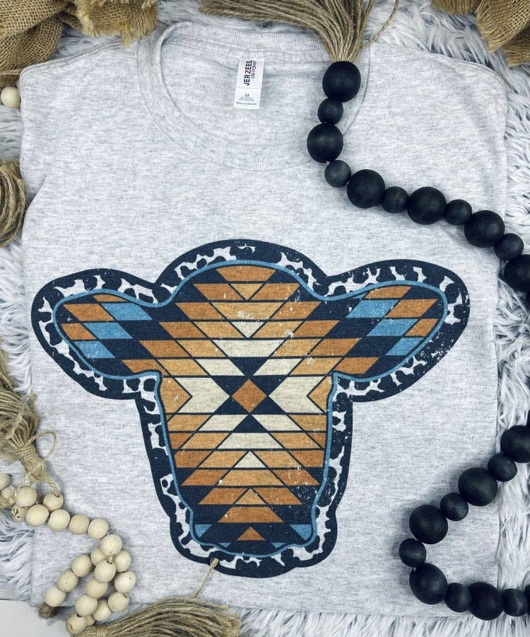 Unisex Western Graphic Tee – Sublimation Print | Soft Vintage Style Aztec Cow