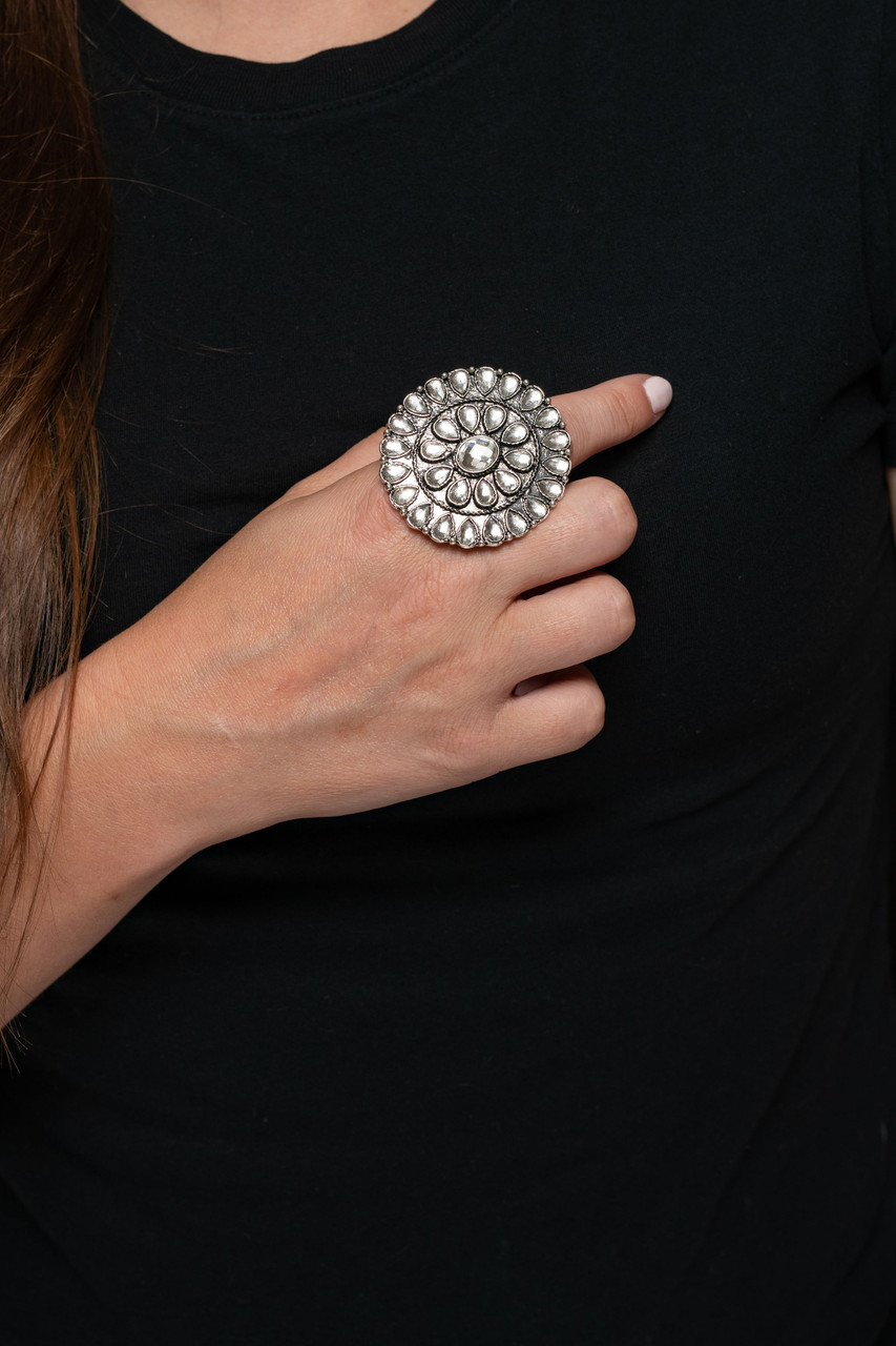 Adjustable Rhinestone Cluster Ring