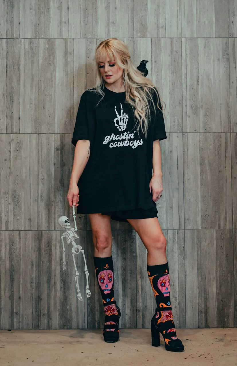 LUCKY SKULLS BLACK WESTERN PERFORMANCE SOCKS