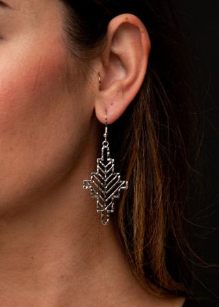 Burnished Silver Geometric Cross Earring