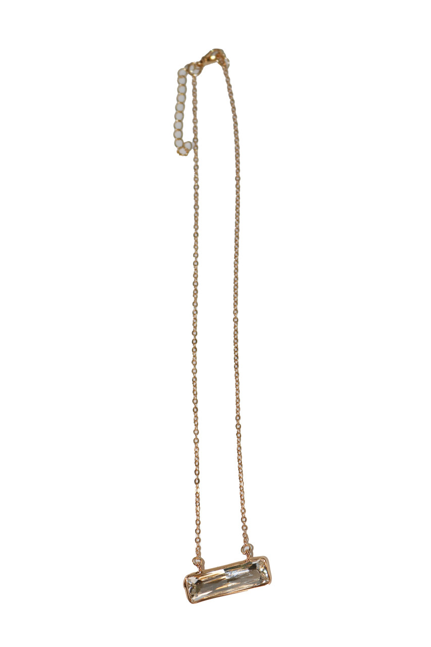 Dainty Gold Necklace w/ Rhinestone Bar