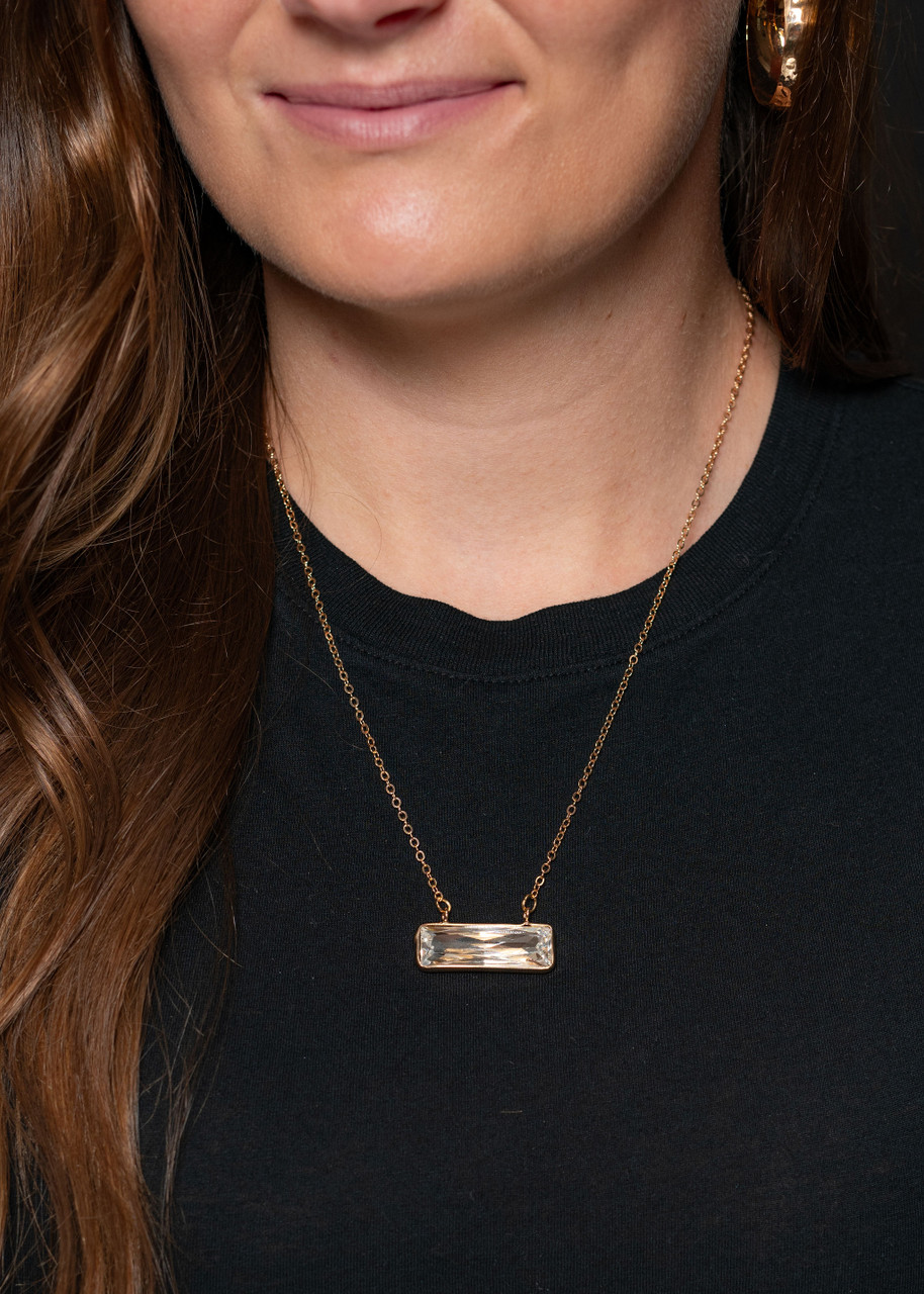 Dainty Gold Necklace w/ Rhinestone Bar