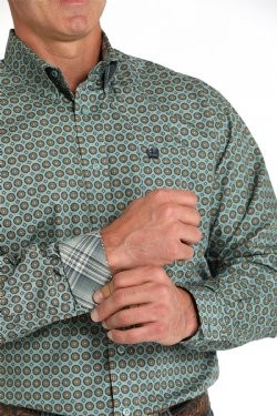 Cinch Men's Geometric Print Button-Down Western Shirt - Green