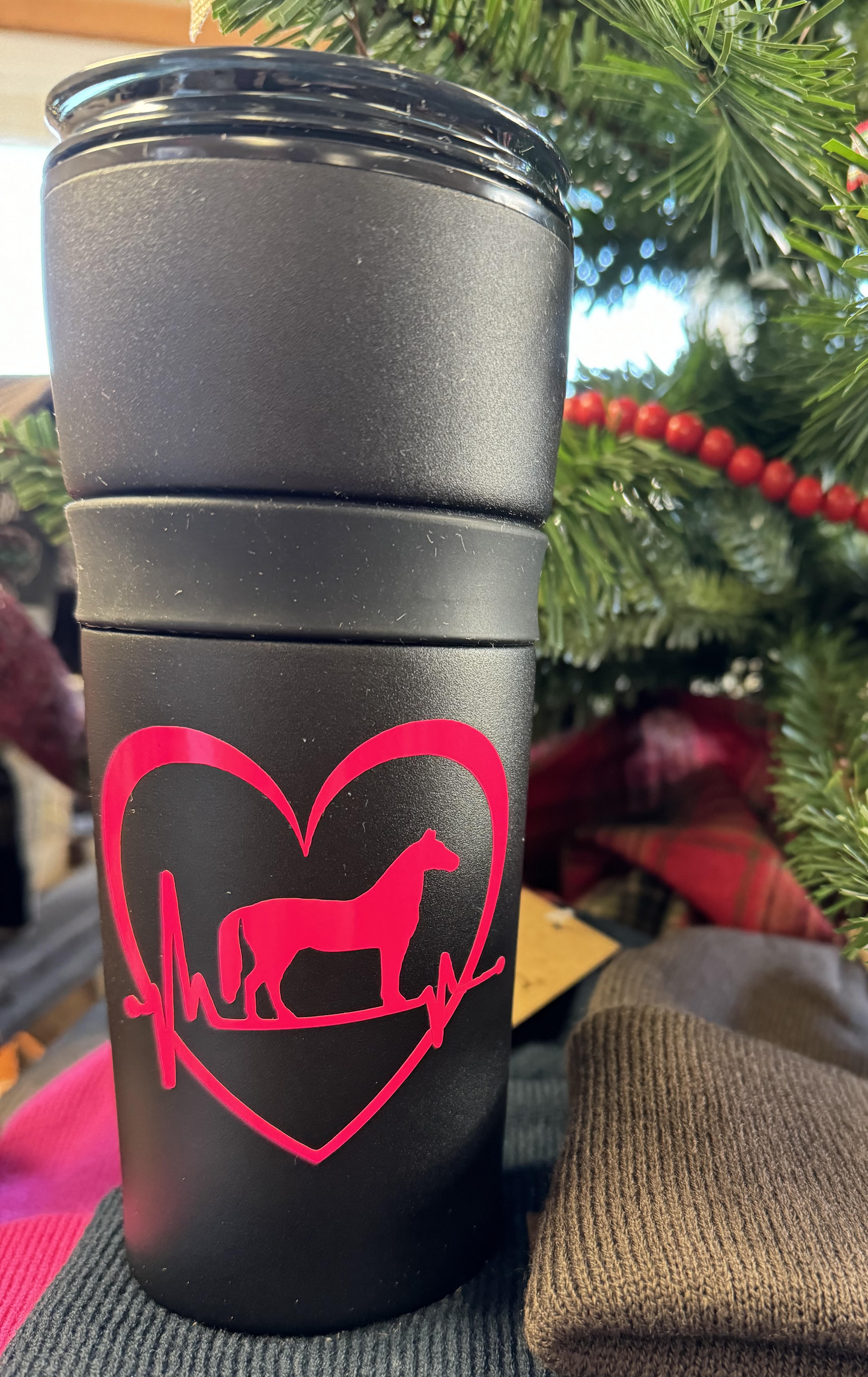 Black Neon Pink Heart Horse 20oz Tumber