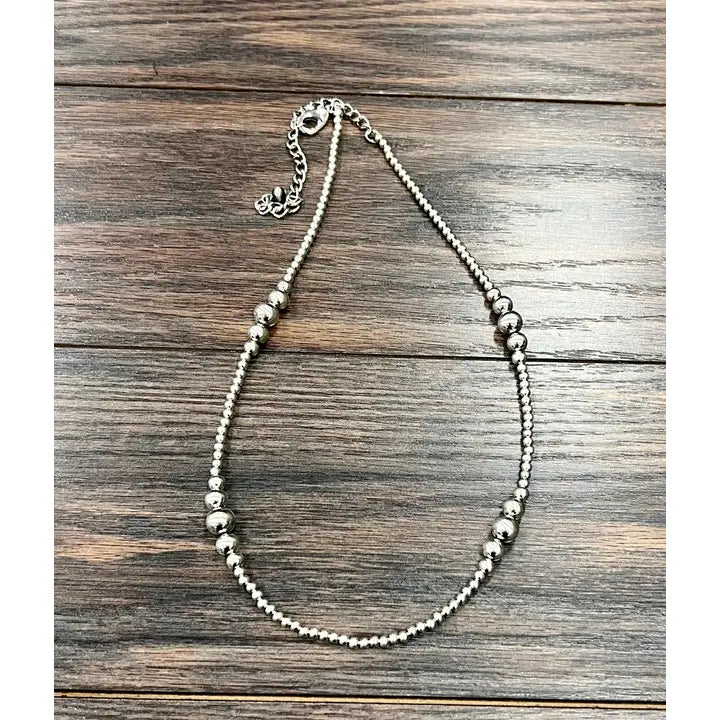 Handmade Silver Navajo Bead Necklace