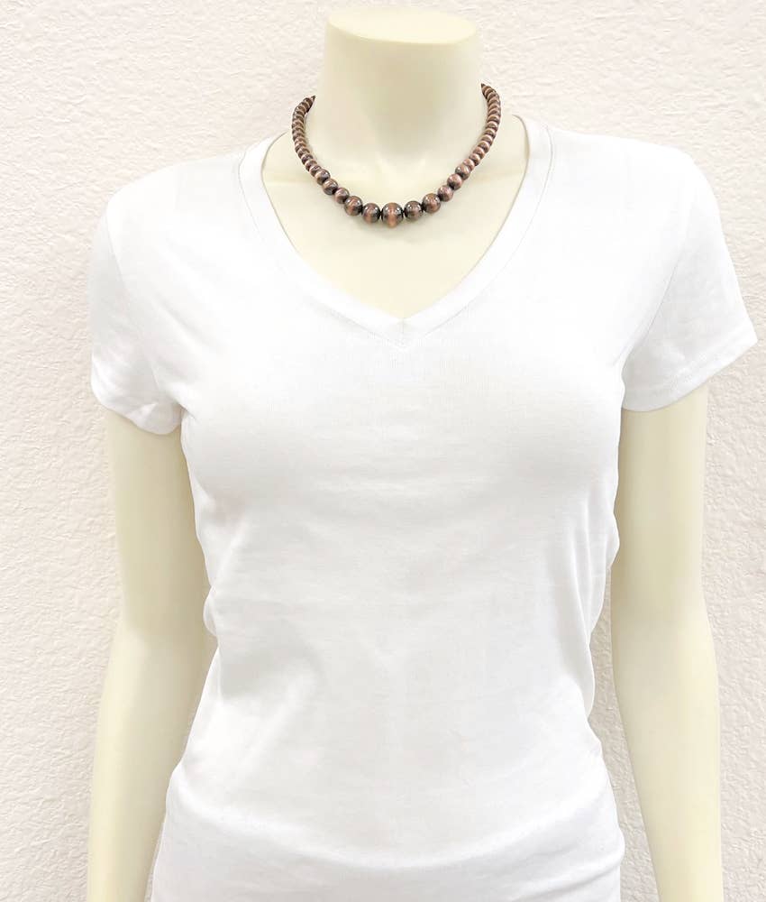 Graduated Copper Navajo Bead Necklace – 16" to 21" Handmade Western Statement Jewelry