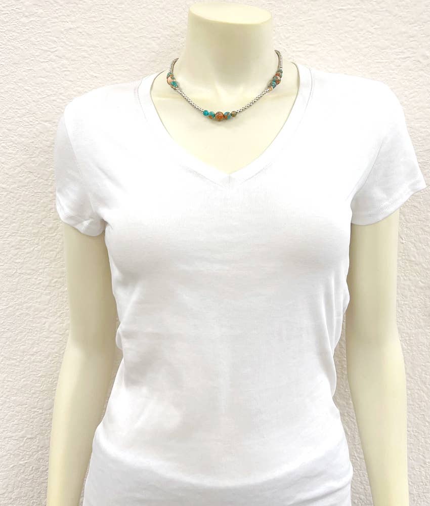 Handmade Silver Navajo Pearl Clustered Gemstone Necklace – 15” to 20” Adjustable Western Jewelry | Made in USA