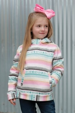 Cruel Girl - Girl's Blanket Stripe Hoodie - Pink/Turquoise