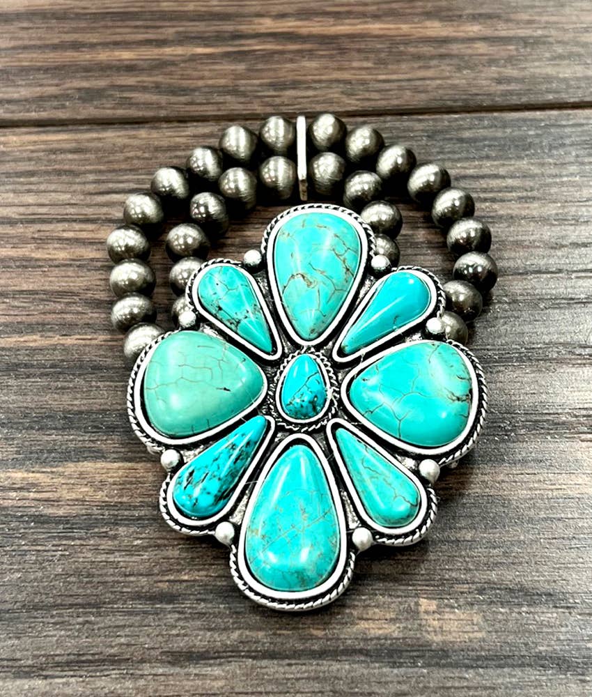 Oversized Turquoise Western Stretch Bracelet | Cowgirl Statement Jewelry