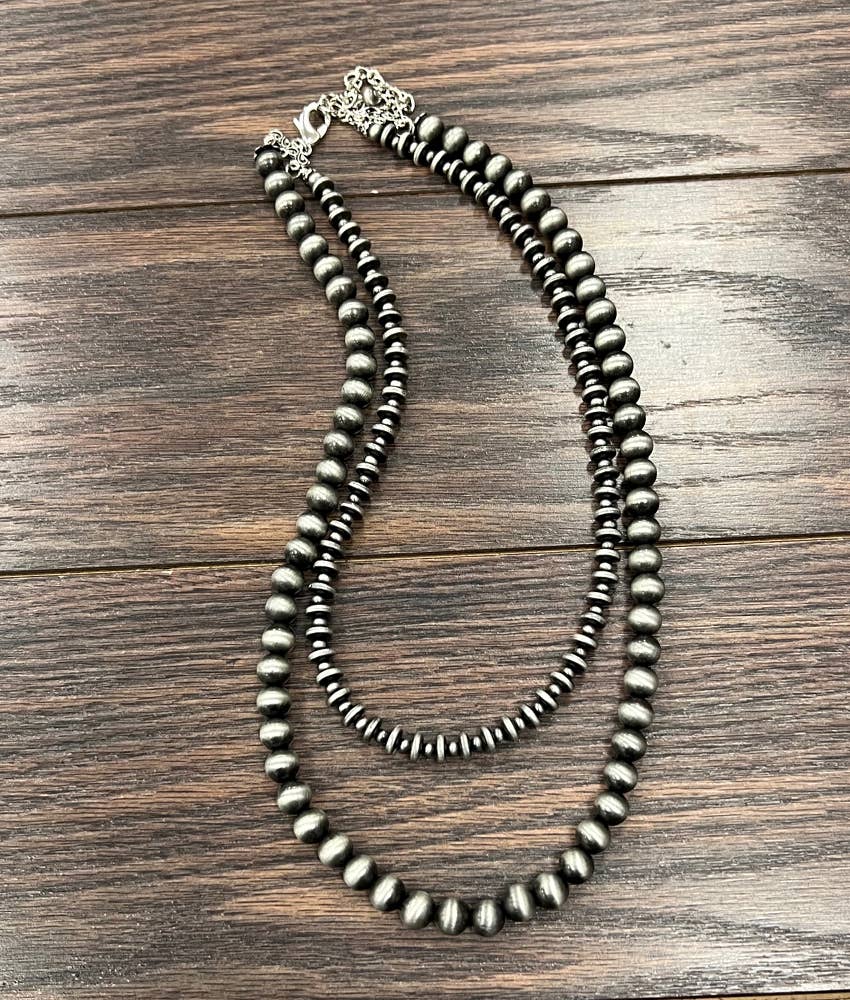 Handmade 2-Strand Navajo Pearl Necklace – Round & Rondelle Beads, 24” to 29” Adjustable Western Jewelry