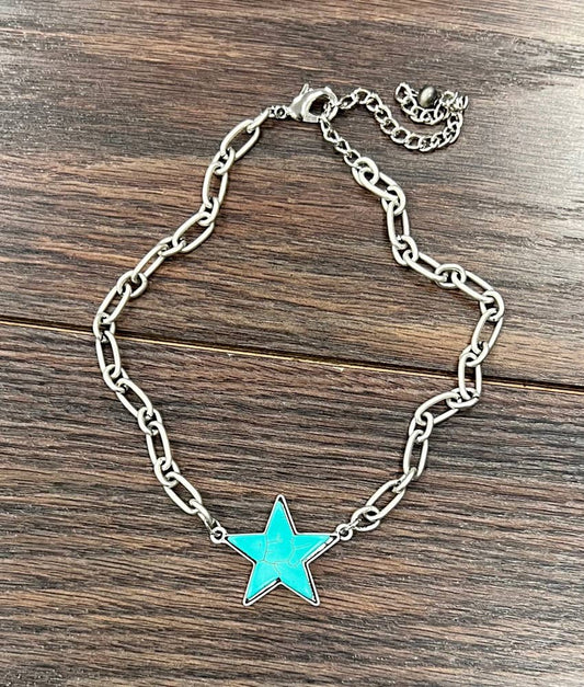 Star Turquoise Necklace – 15" to 20" Adjustable Western Statement Pendant
