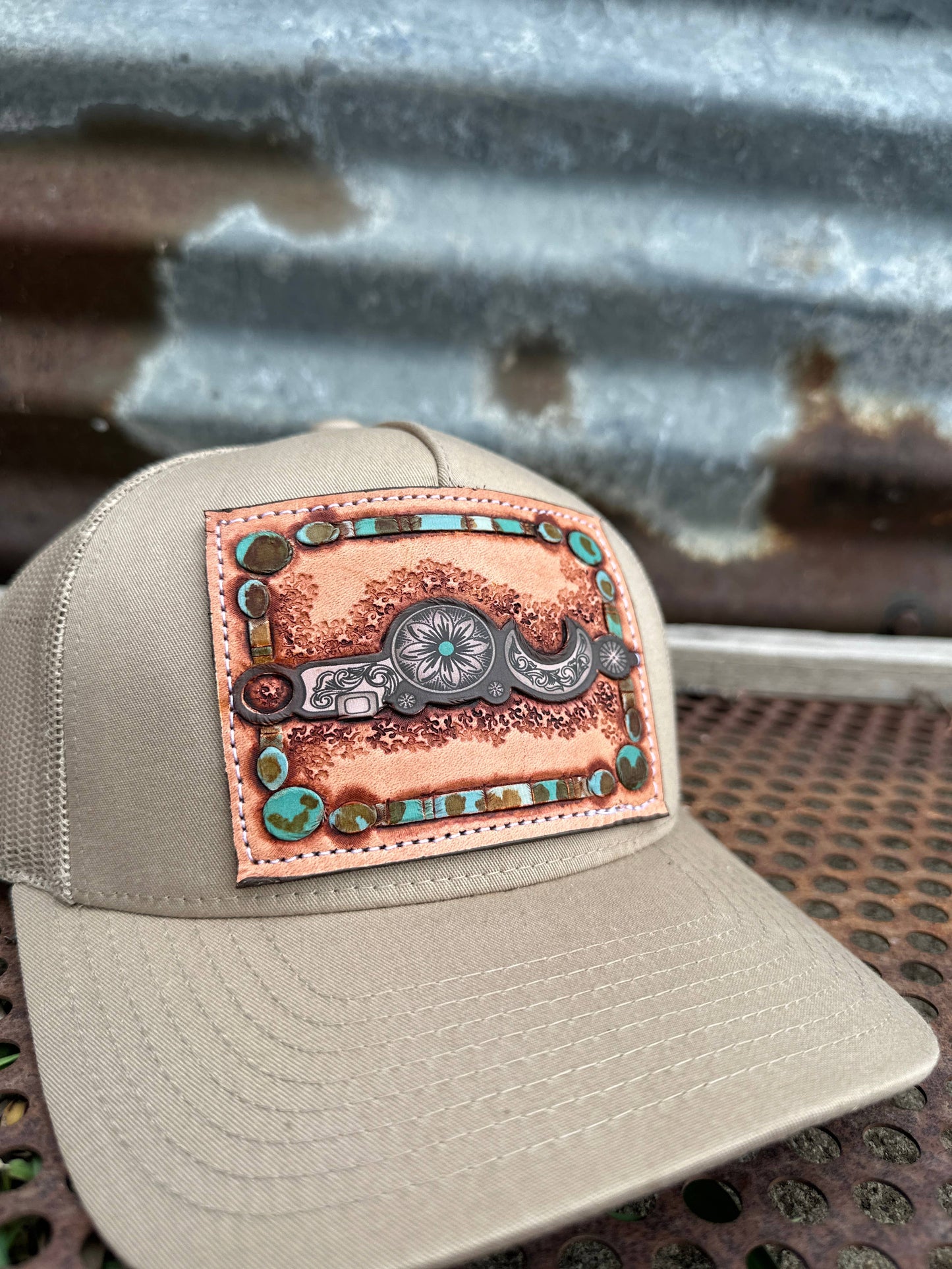 Bridle Bit Tooled Leather Trucker Cap Cowgirl Cowboy Western Rodeo