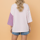 PRETTY BASH Women's Striped Colorblock 3/4 Sleeve Tee | Relaxed Fit Casual Top