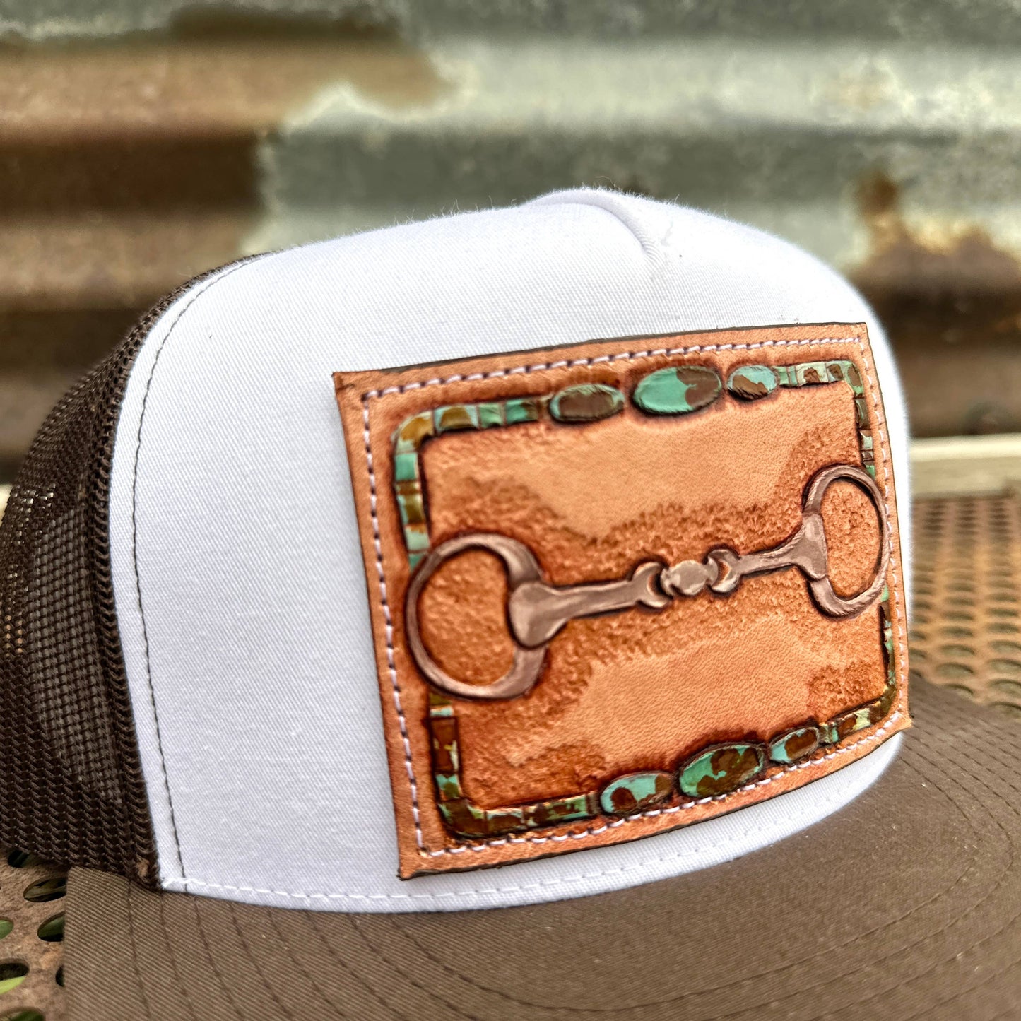 Snaffle Bit Tooled Leather Trucker Cap Cowgirl Cowboy Western Rodeo