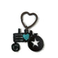 Rustic Tractor Keychain with Heart Cabochon – Farm Tractor Metal Keychain – Farmer Gift