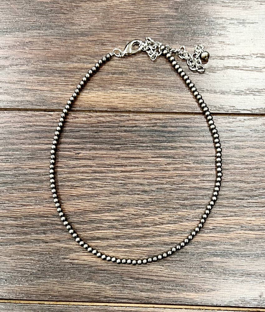 Tiny 4mm Polish Navajo Bead Necklace – 15" to 20" Adjustable Western Layering Jewelry