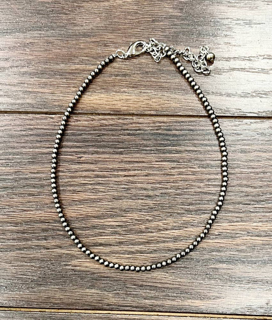 Tiny 4mm Polish Navajo Bead Necklace – 15" to 20" Adjustable Western Layering Jewelry