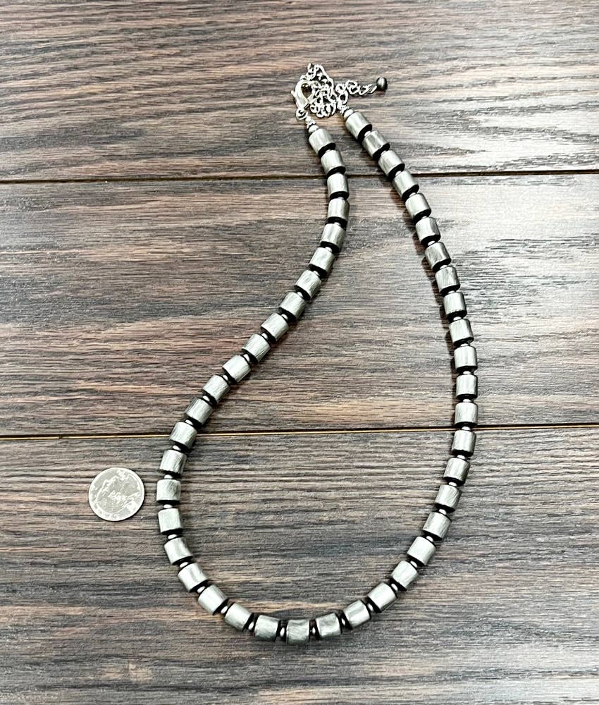 Big 10mm Cylindrical Navajo Bead Necklace – 24" to 29" Western Statement Jewelry