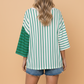 PRETTY BASH Women's Striped Colorblock 3/4 Sleeve Tee | Relaxed Fit Casual Top