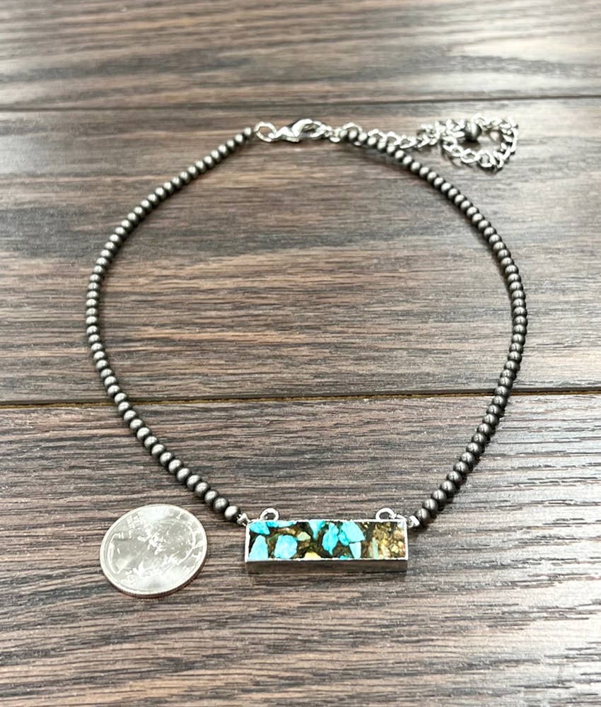 Western Gemstone Bead Necklace with Bezel Set Pendant