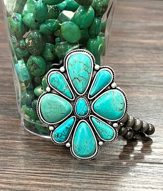 Oversized Turquoise Western Stretch Bracelet | Cowgirl Statement Jewelry