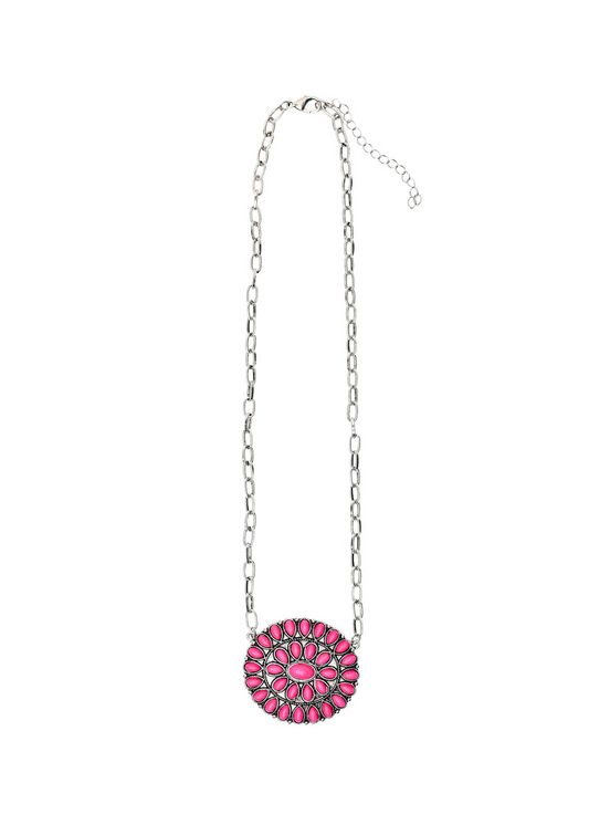 20" Chain Necklace with Pink Cluster Pendant