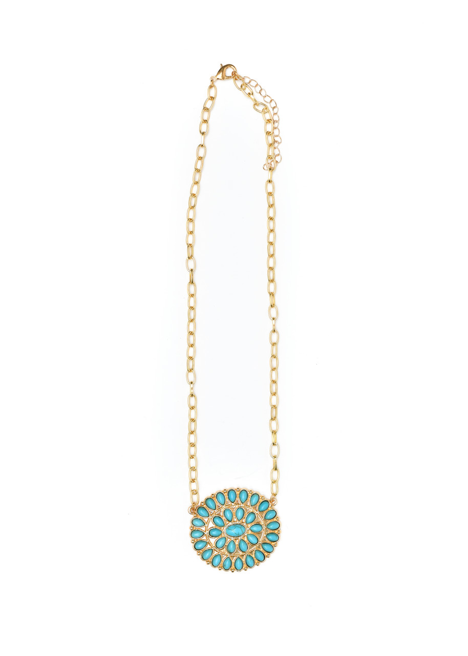 20" Gold Chain Necklace with Turquoise Cluster Pendant