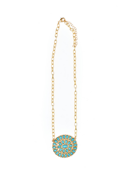 20" Gold Chain Necklace with Turquoise Cluster Pendant