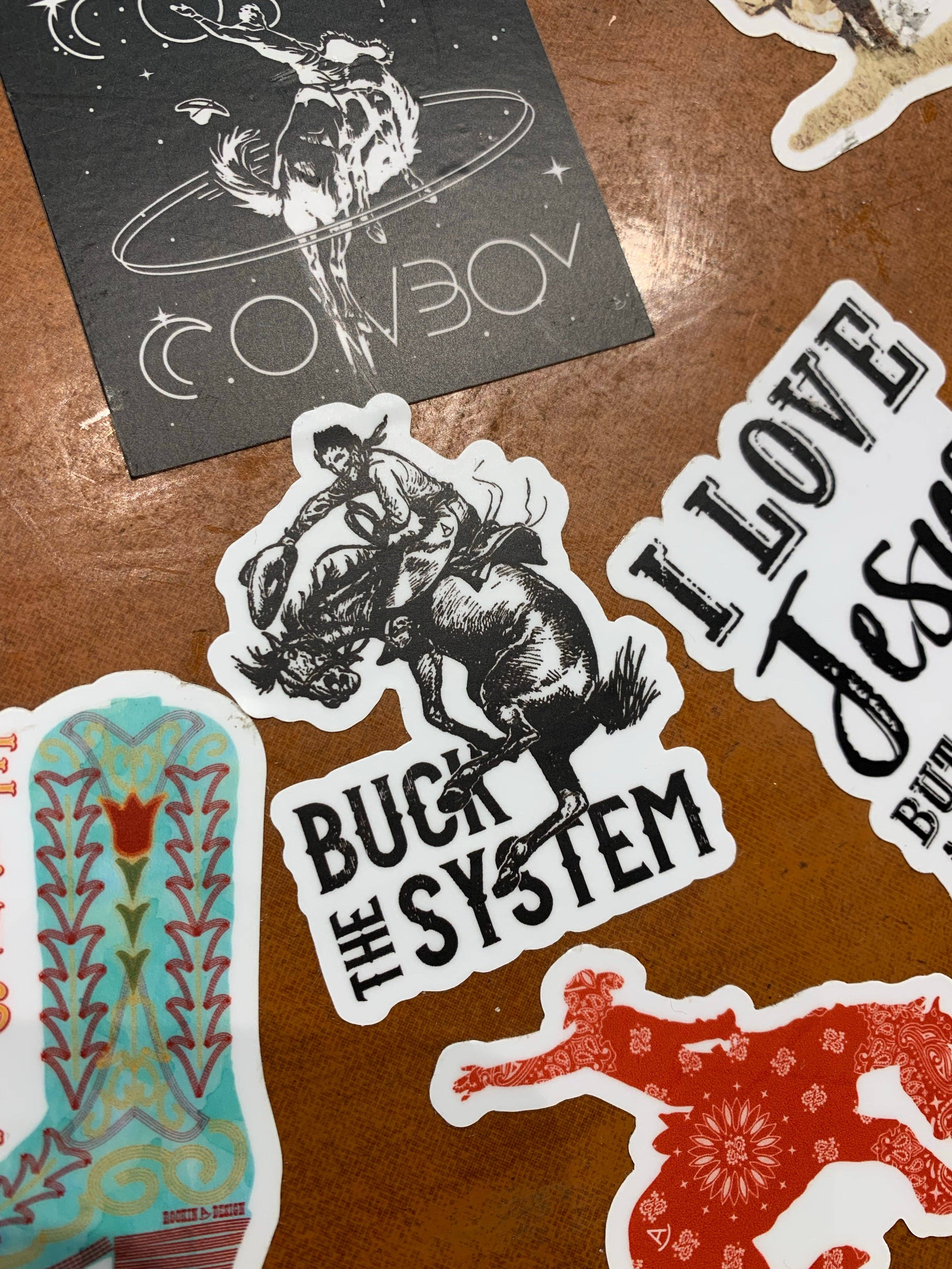 Buck The System bronc rider sticker – Gorgeous Sorrels