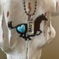 Rustic Horse Necklace with Turquoise Heart & LOVE Charm – Western Copper Chain Necklace