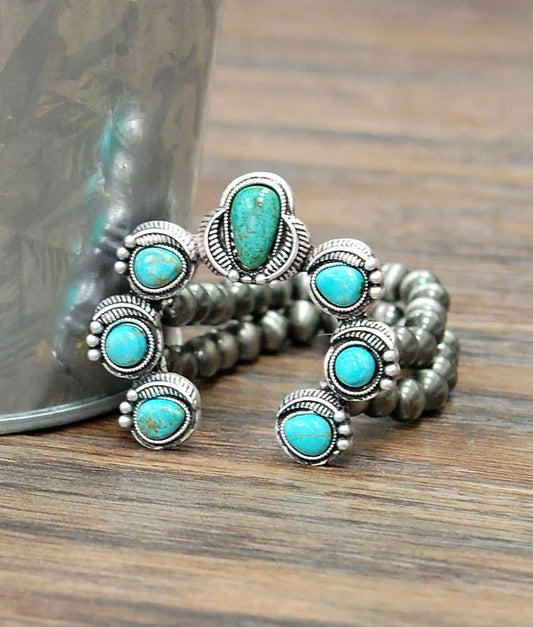 Navajo-Inspired Squash Blossom Turquoise Stretch Bracelet