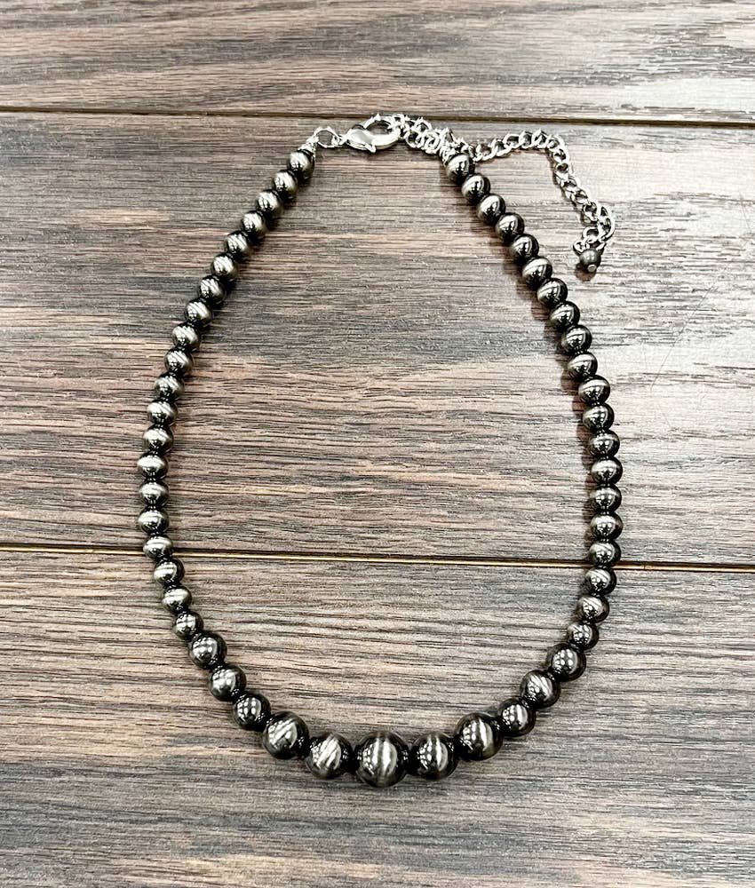 Handmade Graduated Navajo Pearl Necklace – 8mm to 14mm Polished Beads, 16” to 21” Adjustable Western Statement Jewelry