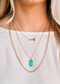 24" Layered Gold Chain Necklace with Arrows and Turquoise Bar Accents
