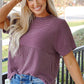 PRETTY BASH Women's Corded Knit Mock Neck T-Shirt | Casual Textured Boutique Top