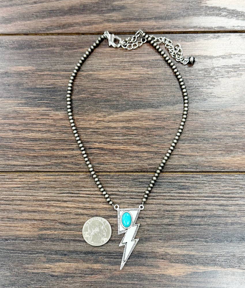 Western Turquoise Bead Necklace with Oval Pendant | Cowgirl Jewelry