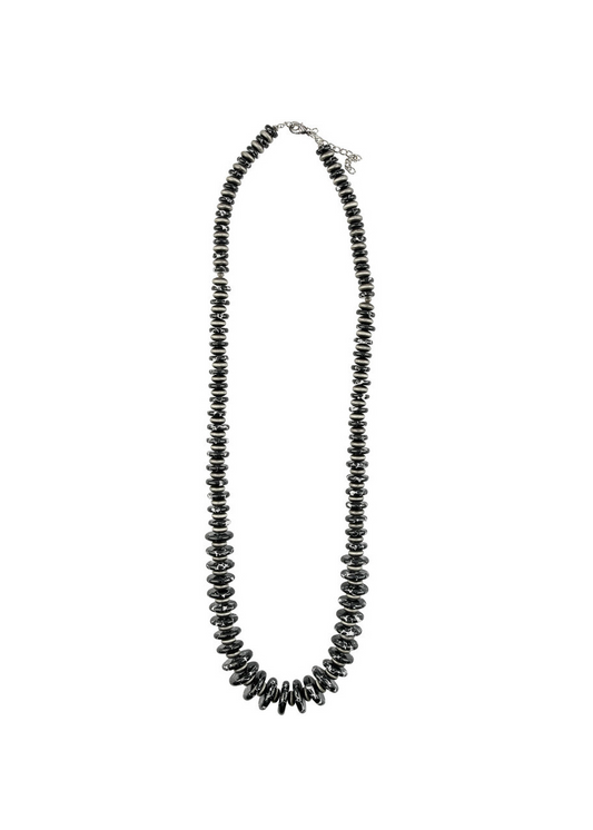 36" Faux Navajo Pearl and Black Disc Necklace