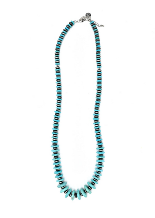 36" Turquoise and Faux Navajo Pearl Graduated Disc Necklace