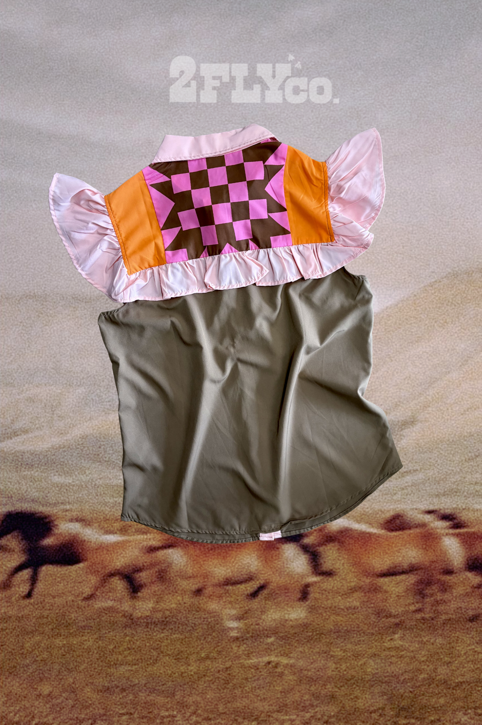 Quilt-Inspired Ruffle Pearl Snap Top – Western Blouse