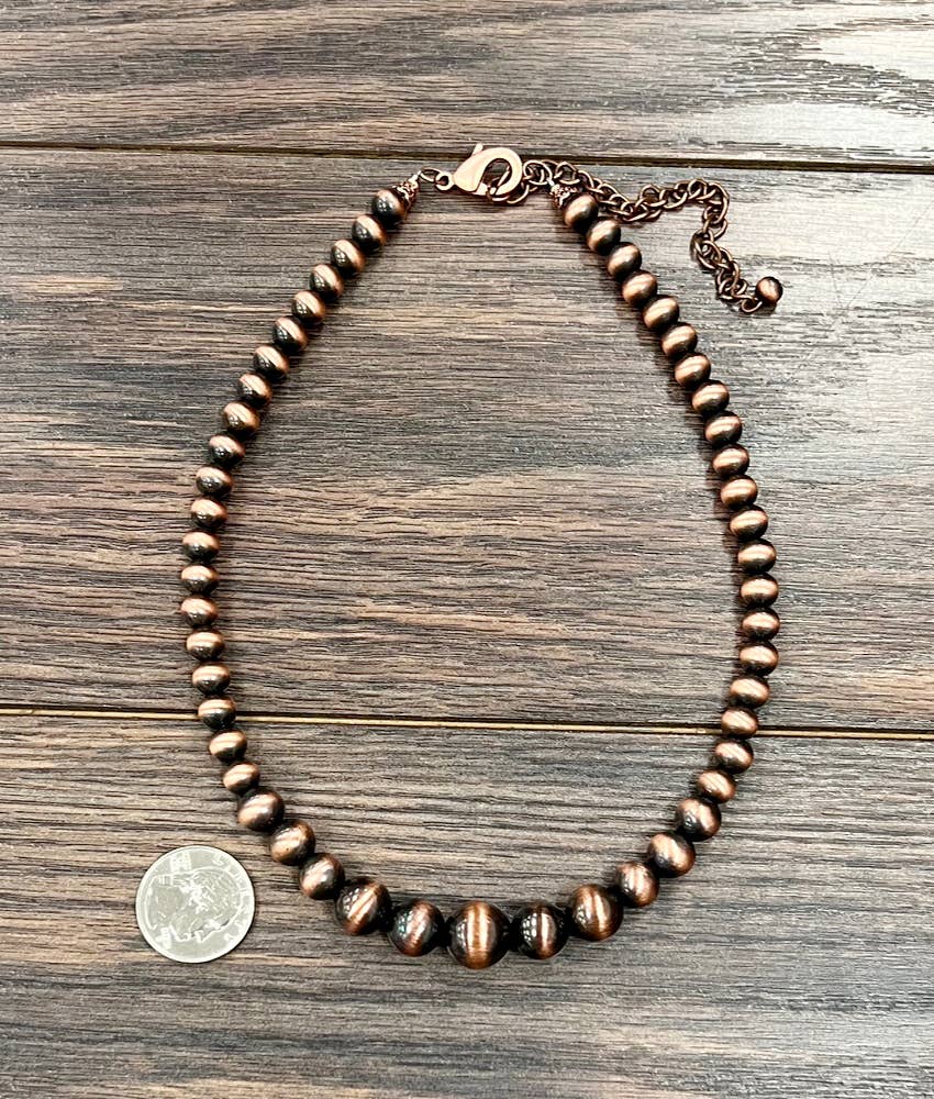 Graduated Copper Navajo Bead Necklace – 16" to 21" Handmade Western Statement Jewelry